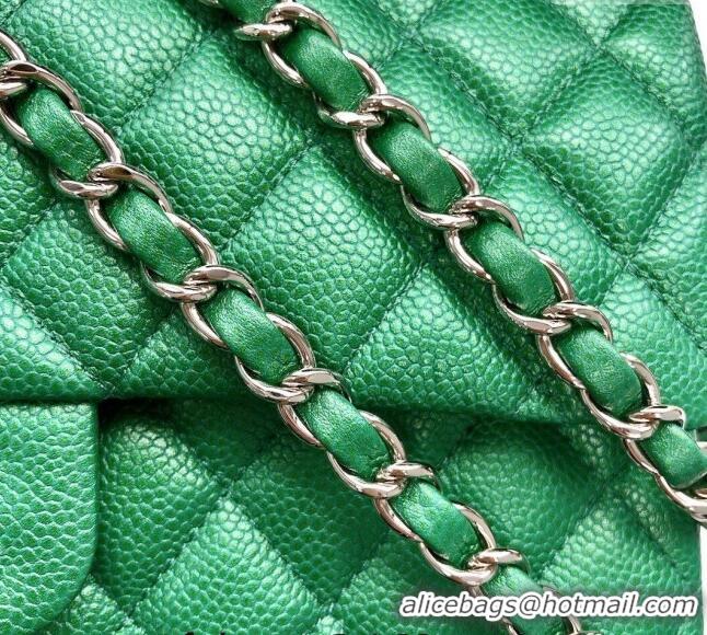 Luxurious Chanel Classic Iridescent Grained Calfskin Medium Flap Bag A01112 Green 2024