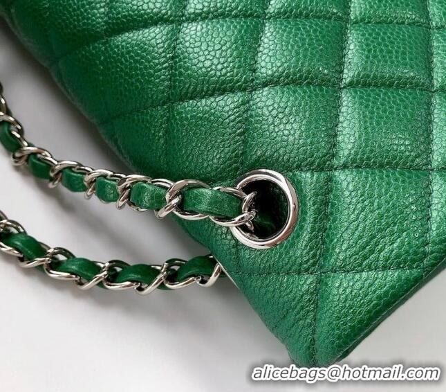 Luxurious Chanel Classic Iridescent Grained Calfskin Medium Flap Bag A01112 Green 2024