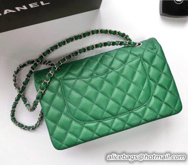 Luxurious Chanel Classic Iridescent Grained Calfskin Medium Flap Bag A01112 Green 2024