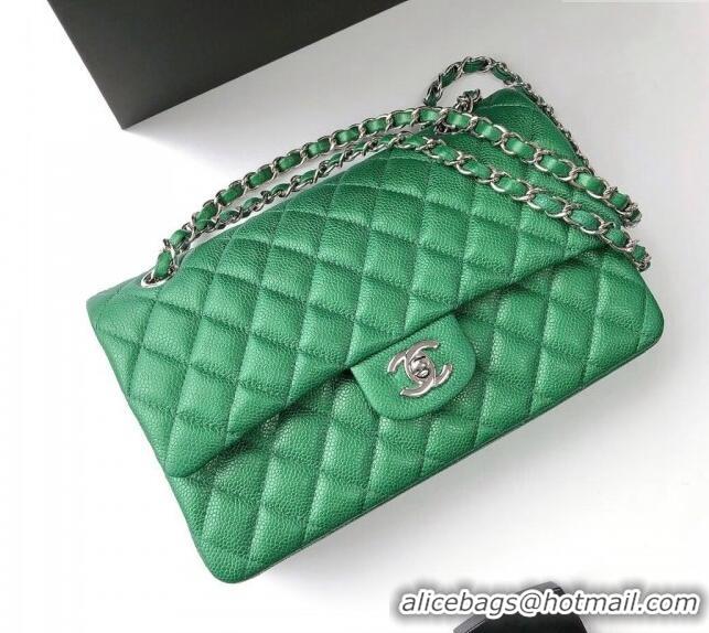 Luxurious Chanel Classic Iridescent Grained Calfskin Medium Flap Bag A01112 Green 2024