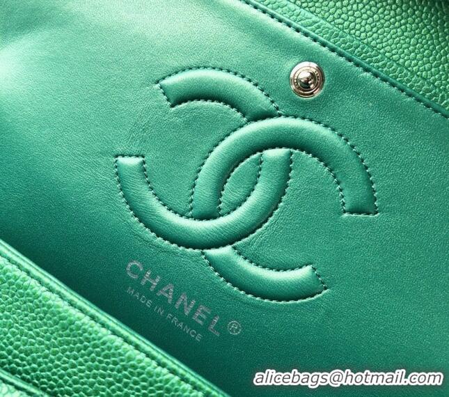 Luxurious Chanel Classic Iridescent Grained Calfskin Medium Flap Bag A01112 Green 2024