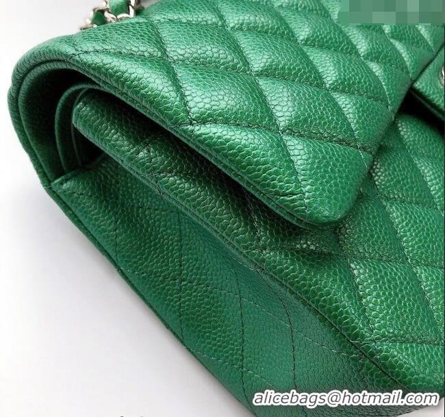 Luxurious Chanel Classic Iridescent Grained Calfskin Medium Flap Bag A01112 Green 2024