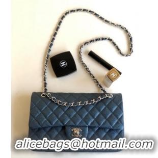 Top Grade Chanel Classic Iridescent Grained Calfskin Medium Flap Bag A01112 Dark Blue 2024