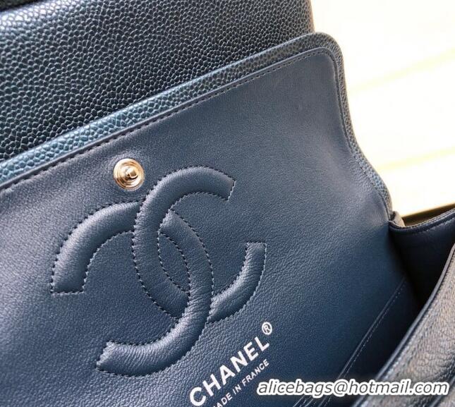 Top Grade Chanel Classic Iridescent Grained Calfskin Medium Flap Bag A01112 Dark Blue 2024