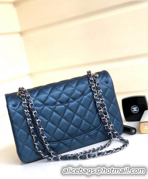 Top Grade Chanel Classic Iridescent Grained Calfskin Medium Flap Bag A01112 Dark Blue 2024