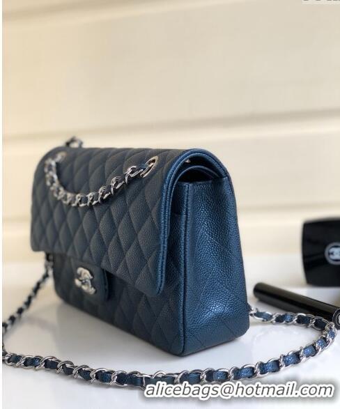 Top Grade Chanel Classic Iridescent Grained Calfskin Medium Flap Bag A01112 Dark Blue 2024