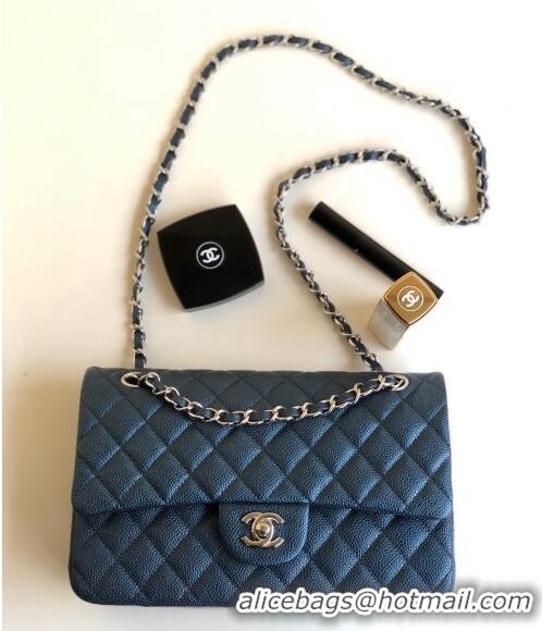 Top Grade Chanel Classic Iridescent Grained Calfskin Medium Flap Bag A01112 Dark Blue 2024