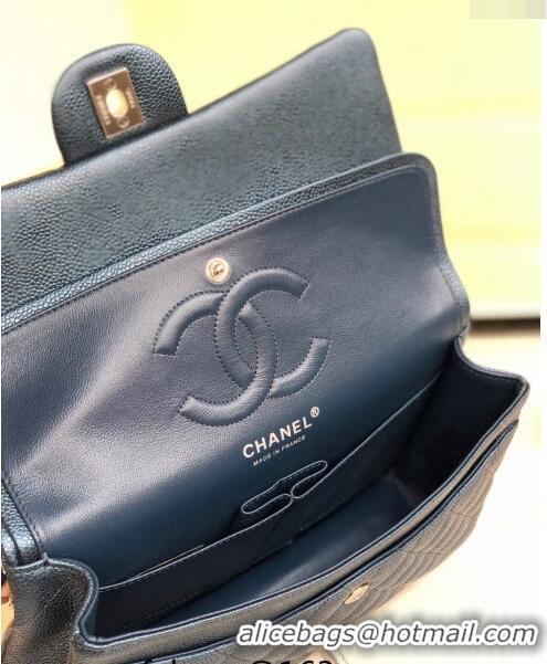 Top Grade Chanel Classic Iridescent Grained Calfskin Medium Flap Bag A01112 Dark Blue 2024