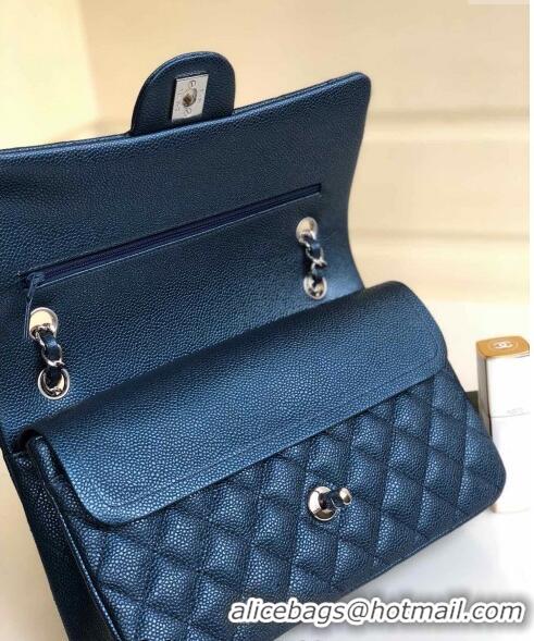 Top Grade Chanel Classic Iridescent Grained Calfskin Medium Flap Bag A01112 Dark Blue 2024