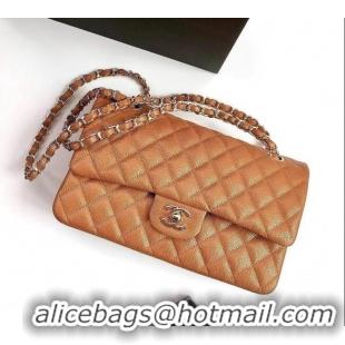 Famous Brand Chanel Classic Iridescent Grained Calfskin Medium Flap Bag A01112 Brown/Gold 2024