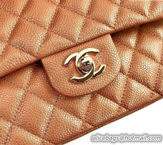 Famous Brand Chanel Classic Iridescent Grained Calfskin Medium Flap Bag A01112 Brown/Gold 2024