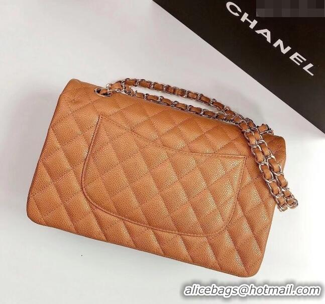 Famous Brand Chanel Classic Iridescent Grained Calfskin Medium Flap Bag A01112 Brown/Gold 2024