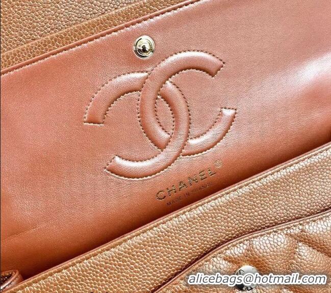 Famous Brand Chanel Classic Iridescent Grained Calfskin Medium Flap Bag A01112 Brown/Gold 2024