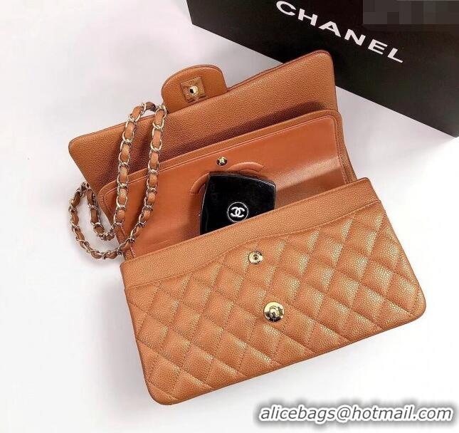 Famous Brand Chanel Classic Iridescent Grained Calfskin Medium Flap Bag A01112 Brown/Gold 2024