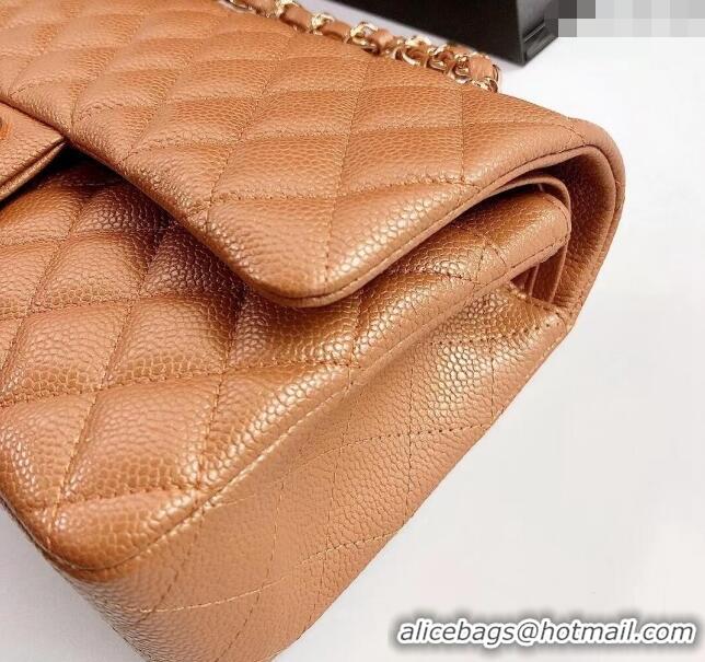 Famous Brand Chanel Classic Iridescent Grained Calfskin Medium Flap Bag A01112 Brown/Gold 2024