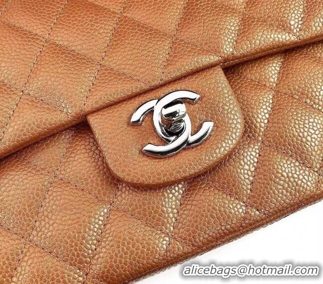 Market Sells Chanel Classic Iridescent Grained Calfskin Medium Flap Bag A01112 Brown/Silver 2024