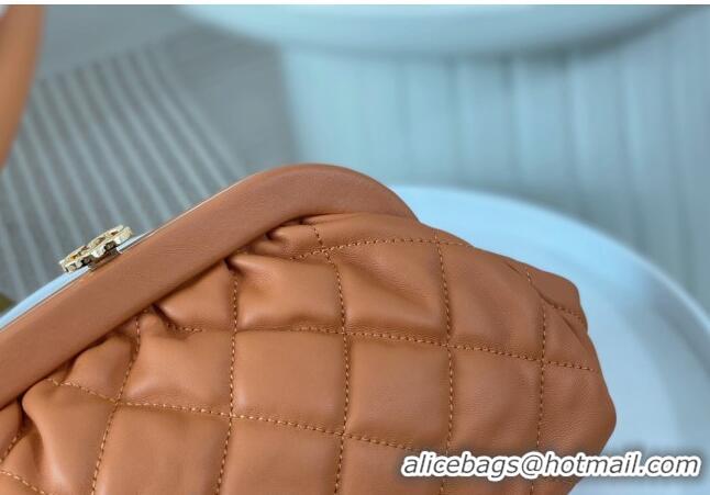 Cheap Price Chanel Lambskin Clutch with Chain AS4717 Light Brown 2024