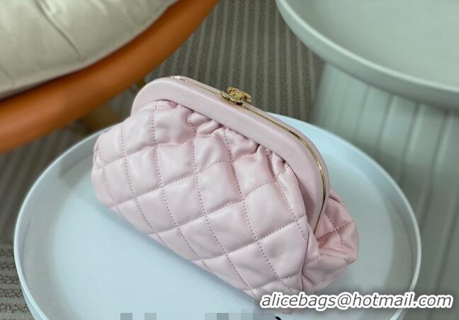 Top Grade Chanel Lambskin Clutch with Chain AS4717 Light Pink 2024