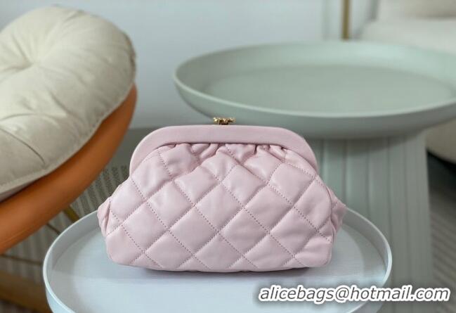 Top Grade Chanel Lambskin Clutch with Chain AS4717 Light Pink 2024