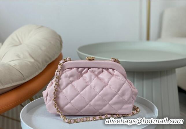 Top Grade Chanel Lambskin Clutch with Chain AS4717 Light Pink 2024