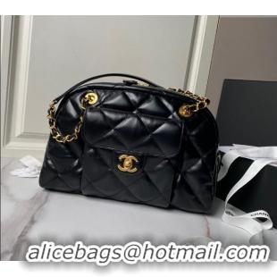 Top Grade Chanel Shiny Calfskin Bowling Bag AS4905 Black 2024