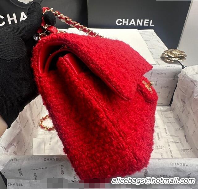 Big Discount Chanel Classic Tweed Medium Flap Bag A01112 Red 2024