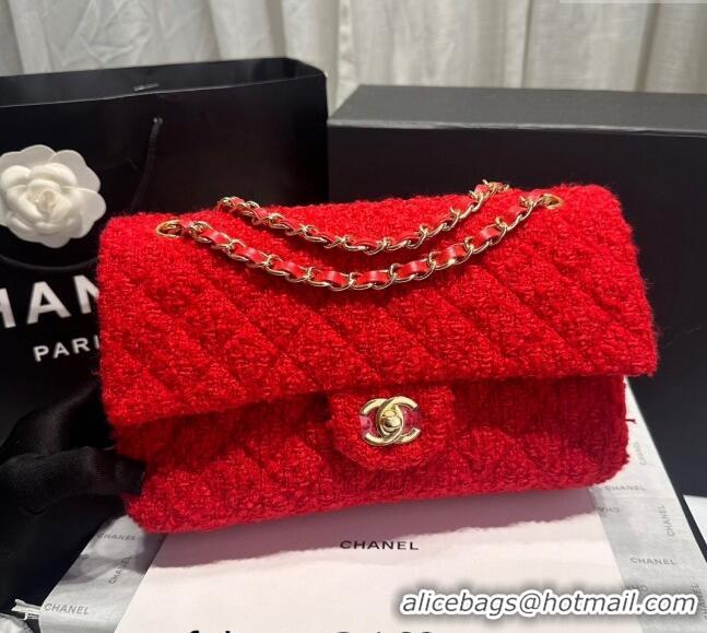 Big Discount Chanel Classic Tweed Medium Flap Bag A01112 Red 2024