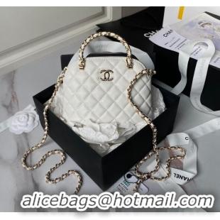 Best Price Chanel Shiny Lambskin Clutch with Chain and Top Handle AP3354 White 2024