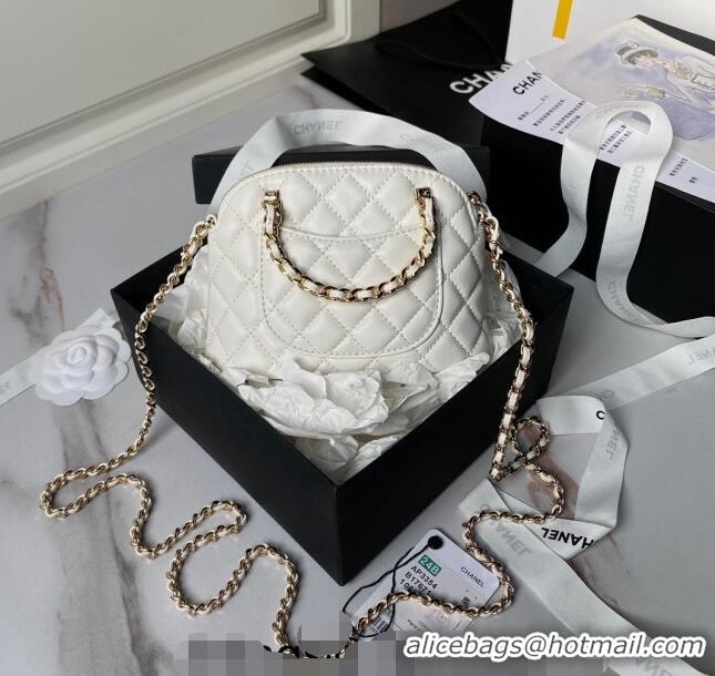 Best Price Chanel Shiny Lambskin Clutch with Chain and Top Handle AP3354 White 2024