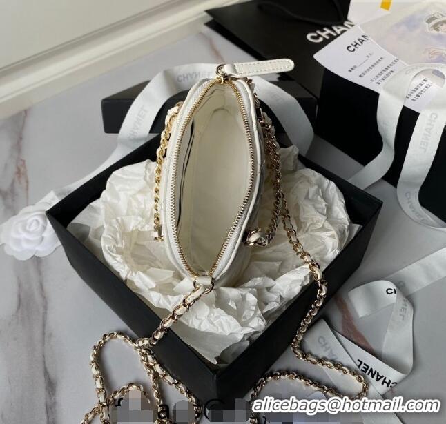 Best Price Chanel Shiny Lambskin Clutch with Chain and Top Handle AP3354 White 2024