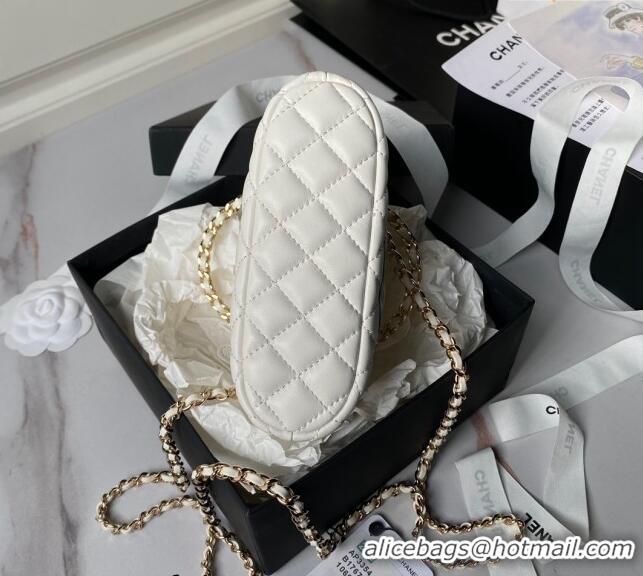 Best Price Chanel Shiny Lambskin Clutch with Chain and Top Handle AP3354 White 2024