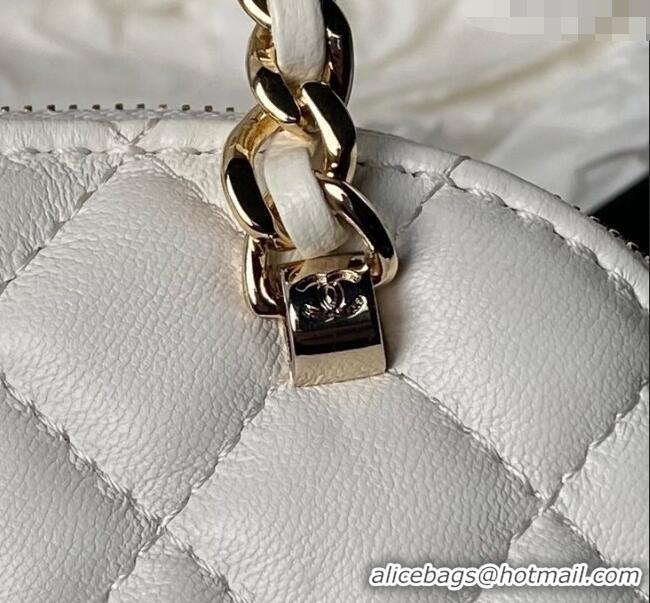 Best Price Chanel Shiny Lambskin Clutch with Chain and Top Handle AP3354 White 2024