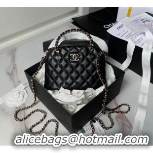 Good Taste Chanel Shiny Lambskin Clutch with Chain and Top Handle AP3354 Black 2024