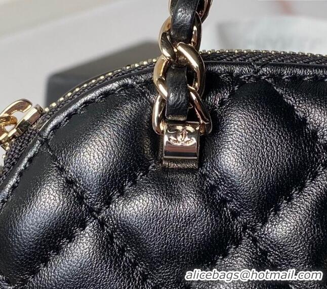 Good Taste Chanel Shiny Lambskin Clutch with Chain and Top Handle AP3354 Black 2024