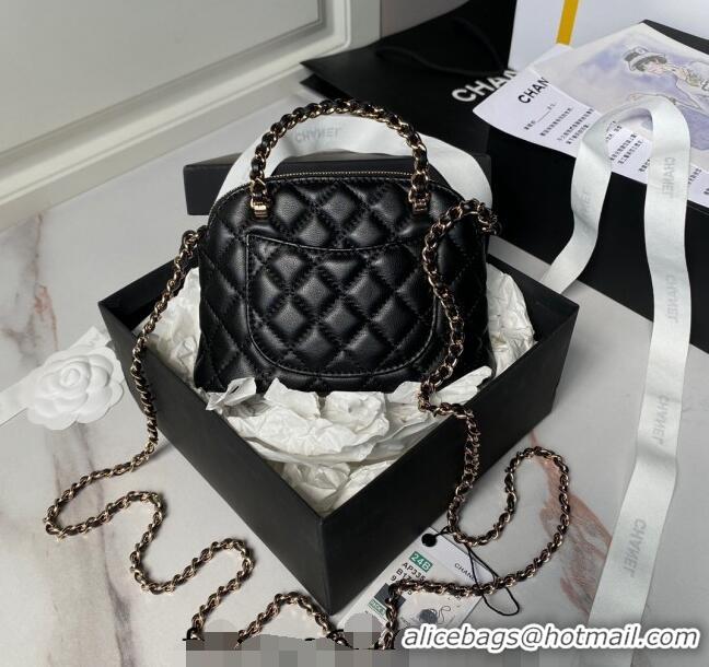 Good Taste Chanel Shiny Lambskin Clutch with Chain and Top Handle AP3354 Black 2024