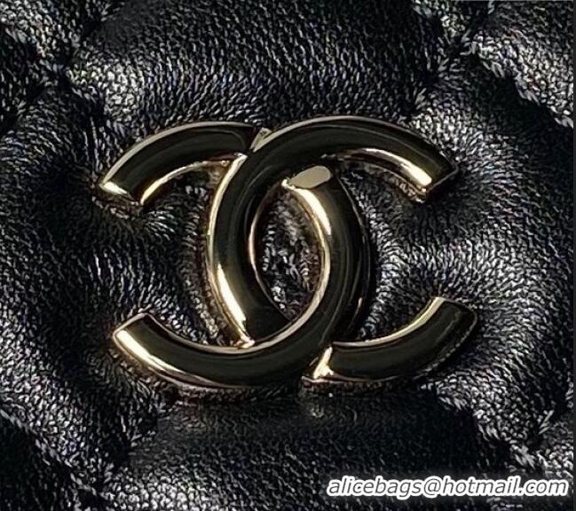 Good Taste Chanel Shiny Lambskin Clutch with Chain and Top Handle AP3354 Black 2024