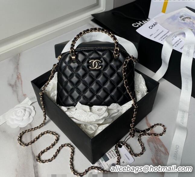 Good Taste Chanel Shiny Lambskin Clutch with Chain and Top Handle AP3354 Black 2024