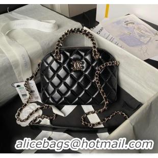 Luxury Cheap Chanel Shiny Lambskin Small Shopping Bag AS5130 Black 2024