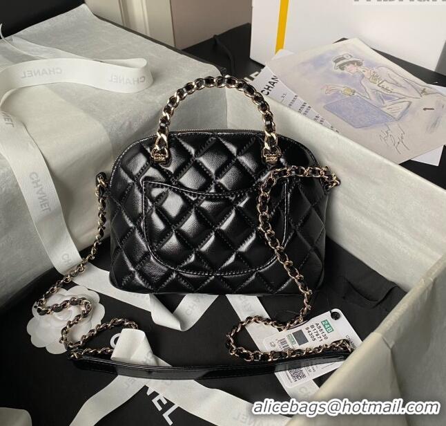 Luxury Cheap Chanel Shiny Lambskin Small Shopping Bag AS5130 Black 2024