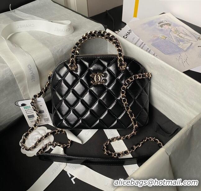 Luxury Cheap Chanel Shiny Lambskin Small Shopping Bag AS5130 Black 2024