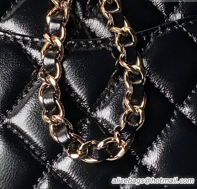 Luxury Cheap Chanel Shiny Lambskin Small Shopping Bag AS5130 Black 2024