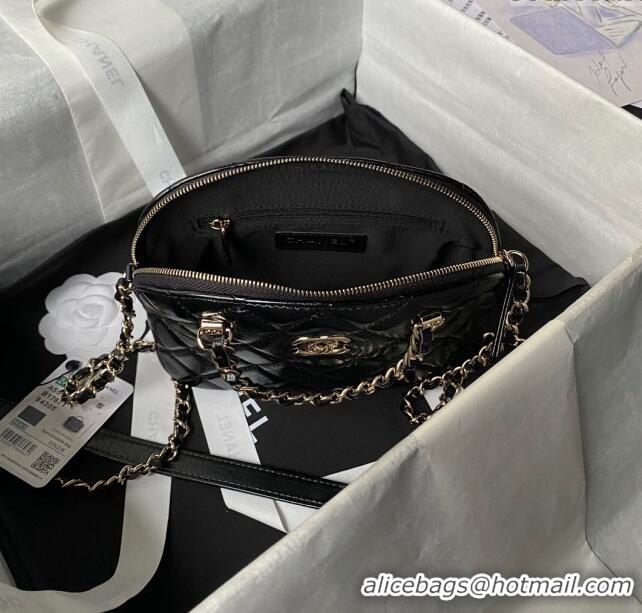 Luxury Cheap Chanel Shiny Lambskin Small Shopping Bag AS5130 Black 2024