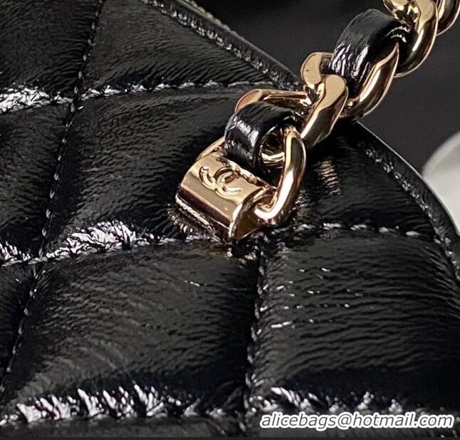 Luxury Cheap Chanel Shiny Lambskin Small Shopping Bag AS5130 Black 2024