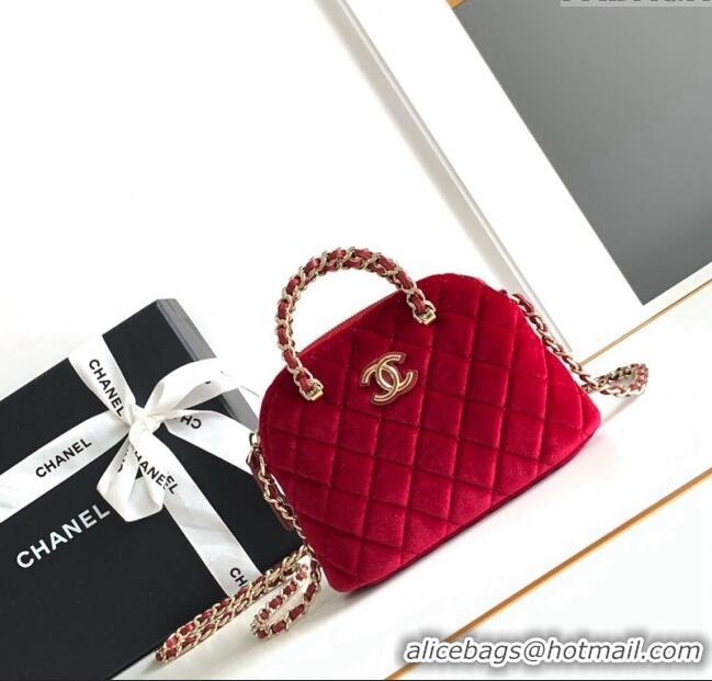 Top Grade Chanel Velvet Clutch with Chain and Top Handle AP3354 Red 2024