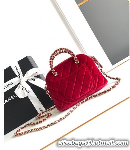 Top Grade Chanel Velvet Clutch with Chain and Top Handle AP3354 Red 2024