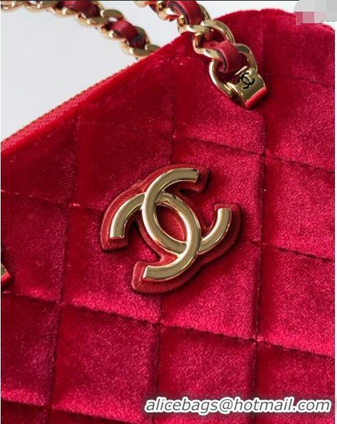 Top Grade Chanel Velvet Clutch with Chain and Top Handle AP3354 Red 2024