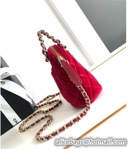 Top Grade Chanel Velvet Clutch with Chain and Top Handle AP3354 Red 2024