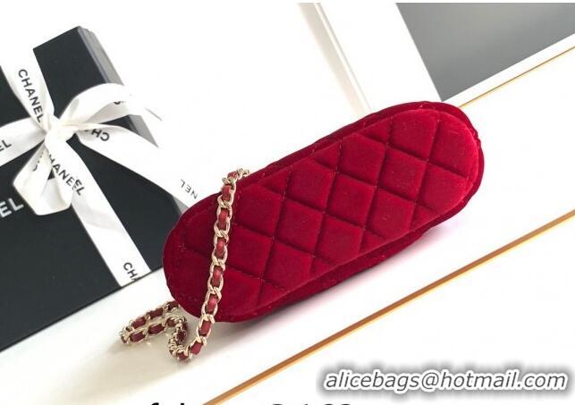 Top Grade Chanel Velvet Clutch with Chain and Top Handle AP3354 Red 2024