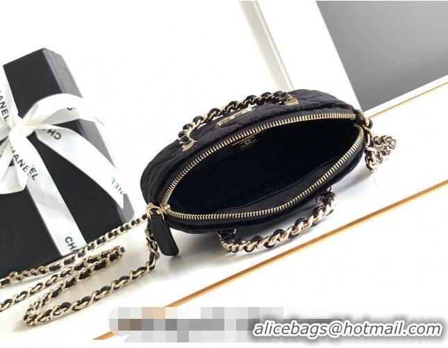 Modern Classic Chanel Velvet Clutch with Chain and Top Handle AP3354 Black 2024