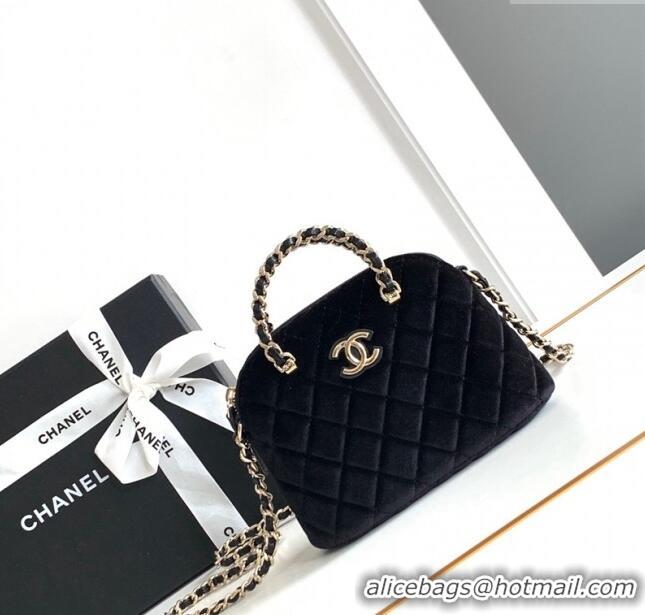 Modern Classic Chanel Velvet Clutch with Chain and Top Handle AP3354 Black 2024